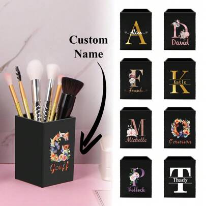 Customized Name High-End Acrylic Pen Holder Durable Pencil Cup Stationery Holder Minimalist Desk Organizer For Office Study Modern Multifunctional Design Sturdy Makeup Brush Storage Holders Easy To Clean Home Decor