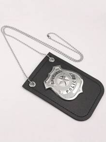 1pc Dress Up America Police Badge - Masquerade Dress Up Props,Pretend Play PD Badge With Chain & Belt Clip,Gold And Silver Police Costume,Police,Police Badge