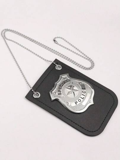 1pc Dress Up America Police Badge - Masquerade Dress Up Props,Pretend Play PD Badge With Chain & Belt Clip,Gold And Silver Police Costume,Police,Police Badge