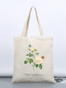 1 件定制手提袋，自定义文字，励志名言，教师节礼物，生日礼物，独特，可折叠，大容量，轻便，时尚，个性化，帆布手提包，单肩包，休闲，购物袋 - 米色 - 查看 3