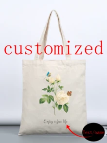 1 件定制手提袋，自定义文字，励志名言，教师节礼物，生日礼物，独特，可折叠，大容量，轻便，时尚，个性化，帆布手提包，单肩包，休闲，购物袋 - 米色 - 查看 2