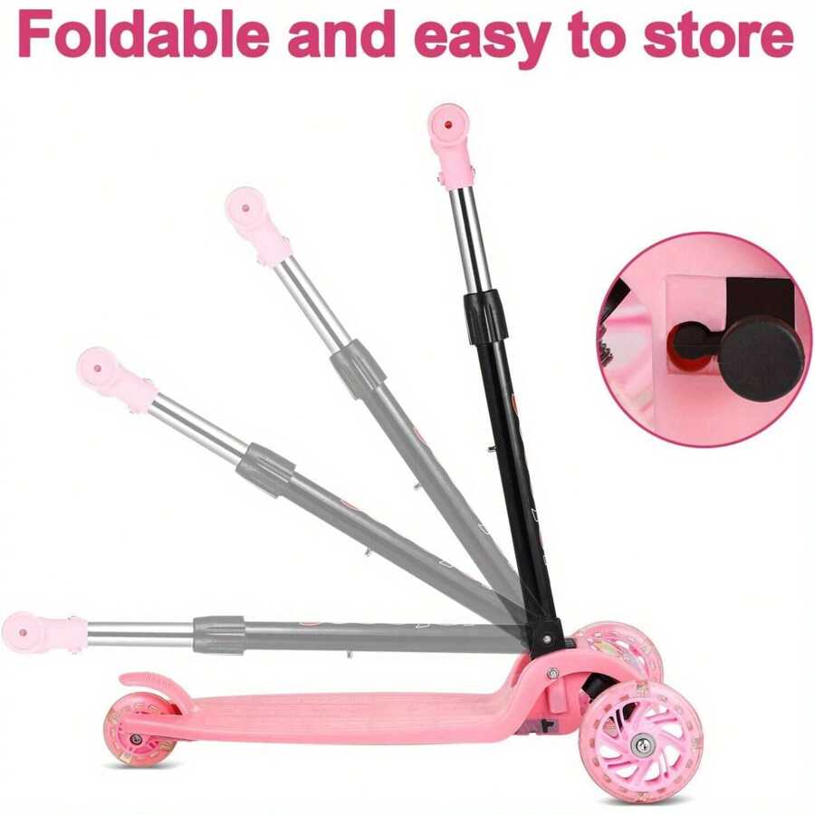 Foldable Scooter, 3 Wheel Kick Scooter With Wheels, Adjustable Handle Height Light Up Scooter - Pink - View 1