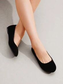 Women's Ballet Flat Solid Color Slip-On Lightweight And Comfortable Commuting Walking Winter Party Dancing Shoes - màu đen - Xem 2