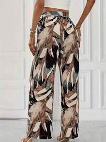 Women's Printed High Waist Wide Leg Pants - màu nâu - Xem 5
