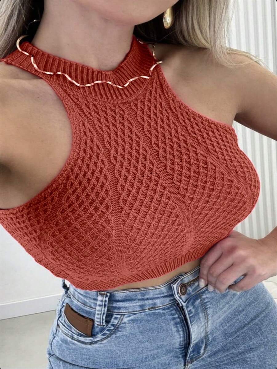 Tank Top Cropped Blouse Tricot Modal Summer Launch - 亮橙色 - 查看 1