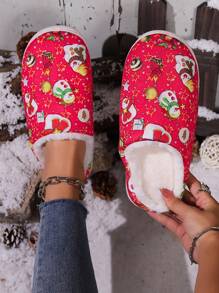 圣诞节新款雪人拖鞋保暖防滑情侣必备可爱卡通点亮节日气氛 - 紅色 - 查看 9