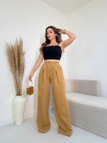 YING ZI Dehors Mode Formal Tailored Wide Leg Trousers - Lạc đà - Xem 4