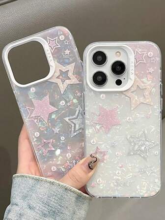 1 个渐变粉色五角星保护壳兼容 iPhone 15 Pro Max，适合运动、登山、户外和露营