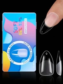 300 件杏仁形中号透明半哑光假指甲，带 15 种尺寸椭圆形亚克力人造指甲片套件，适用于美甲沙龙和家庭 DTY 按压指甲美甲用品