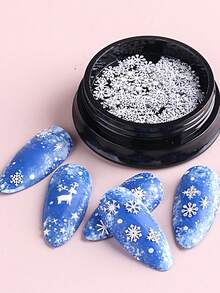 1盒圣诞雪花美甲装饰贴片，3D白色雪花混合9种雪花图案设计，冬季圣诞可爱美甲装饰，DIY美甲沙龙美甲用品 - 白色 - 查看 3