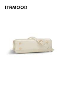 ITAMOOD Túi xách thiết kế thanh lịch, nhẹ nhàng, sang trọng, công sở, giản dị, lấy cảm hứng từ nhà thiết kế & túi đeo vai vuông, túi xách da sợi nhỏ - Màu be - Xem 10