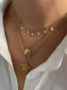 Monlansher 1 pezzo Collana con pendente in acciaio inossidabile non sbiadente per donna, modelli stella, ritratto, croce, alla moda, minimalista, di alta gamma, di moda, da indossare singolarmente o a più fili, versatile