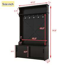 Hall Tree With Top Shelf And Storage Bench, Hallway Shoe Cabinet With Sliding Doors, Coat Rack With 5 Hanging Hooks For Entryways Hallways - 黑色 - 查看 5