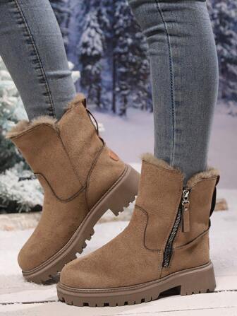 2025 Winter New Arrival Women Suede Snow Boots, Versatile Thermal Lined Thick Sole Warm Short Boots, Padded,Boots For Women,Fur Boots