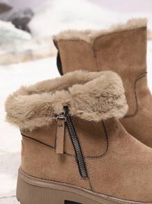 2025 Winter New Arrival Women Suede Snow Boots, Versatile Thermal Lined Thick Sole Warm Short Boots, Padded,Boots For Women,Fur Boots - Brown - View 3