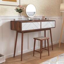 Entryway Table With 2 Carved Panel Drawers, Console Table With Storage Space And Wood Legs,Sofa Table Behind Couch For Hallway, Living Room, Natural Color - White - View 4