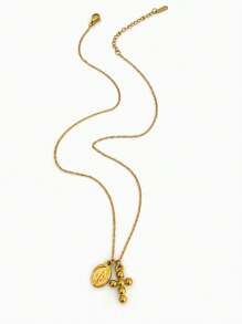 Monlansher 1 pezzo Collana con pendente in acciaio inossidabile non sbiadente per donna, modelli stella, ritratto, croce, alla moda, minimalista, di alta gamma, di moda, da indossare singolarmente o a più fili, versatile