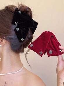 1 件天鹅绒三角形发夹，时尚优雅，适合女士和女孩聚会和拍照服装搭配 - 彩色 - 查看 7