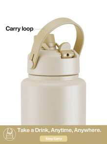 40oz Insulated Water Bottle With 2-In-1 Straw Lid, 24 Hours Cold Retention, Leak-Proof, Stainless Steel Double Wall, Suitable For Sports, Fitness, Travel And School - Oatmeal - View 6