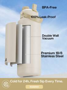 40oz Insulated Water Bottle With 2-In-1 Straw Lid, 24 Hours Cold Retention, Leak-Proof, Stainless Steel Double Wall, Suitable For Sports, Fitness, Travel And School - Oatmeal - View 3