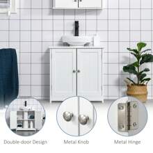 Kleankin 60x60cm Under-Sink Storage Cabinet W/ Adjustable Shelf Handles Drain Hole Bathroom Cabinet Space Saver Organizer White - 白色 - 查看 7