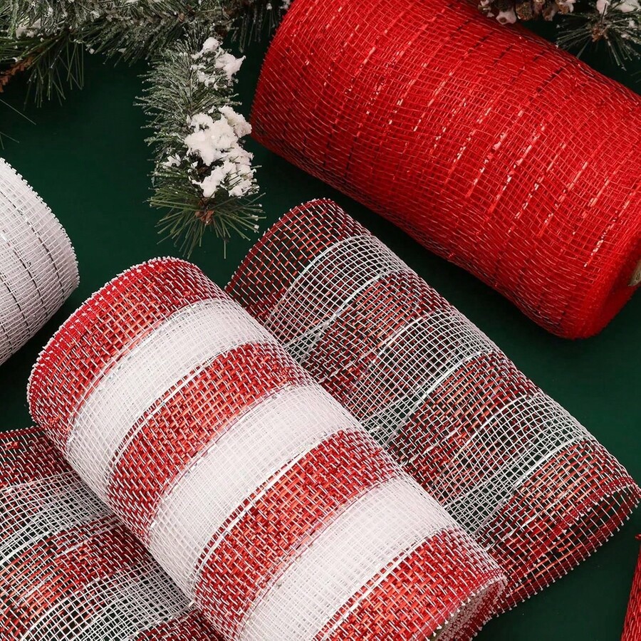 4 Rolls Christmas Deco Mesh Ribbon,6 Inch X 30 Feet(10 Yard) Each Roll