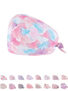 1 pieza Gorro de trabajo con estampado digital floral, animal y de corazón sobre base rosa, apto para médicos, enfermeras, salones de belleza, hospitales veterinarios y trabajadores de limpieza - Antibacteriano, antipolvo