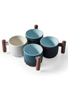 1 pièce / 2 pièces / 4 pièces Tasse à café italienne en céramique avec manche en bois, tasse à thé avec manche en santal, infuseur à thé et couvercle, tasse à thé en céramique avec manche en bois japonais, petite tasse à café en porcelaine avec dégradé de glaçure, petite tasse à thé de type Kung Fu en céramique. Coffret cadeau adapté pour le thé de l'après-midi, tasse à expresso italienne, mini tasse à café japonaise simple - Multicolore - Voir 6