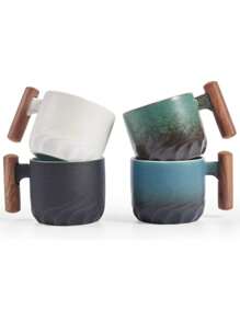 1 pièce / 2 pièces / 4 pièces Tasse à café italienne en céramique avec manche en bois, tasse à thé avec manche en santal, infuseur à thé et couvercle, tasse à thé en céramique avec manche en bois japonais, petite tasse à café en porcelaine avec dégradé de glaçure, petite tasse à thé de type Kung Fu en céramique. Coffret cadeau adapté pour le thé de l'après-midi, tasse à expresso italienne, mini tasse à café japonaise simple - Multicolore - Voir 7
