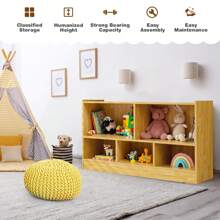 Lifezeal Kids 2-Shelf Bookcase 5-Cube Wood Toy Storage Cabinet Organizer - Beige - View 4
