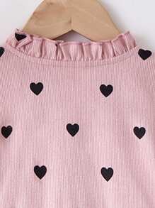 1pc Young Girl Casual Comfortable Pink Heart Pattern Crew Neck Long Sleeve Dress, Autumn/Winter