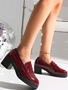 2024新款秋季红色面包高跟鞋高跟软底性感时尚简约单鞋女 - 紅色 - 查看 1