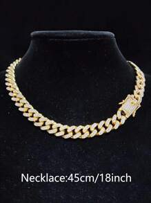 1 件菱形全水钻时尚闪亮链条项链，男女通用嘻哈风格，适合日常佩戴首饰