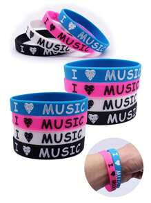 4 bucăți combinație multicoloră "I Love Music" brățară din silicon rezistentă la apă și durabilă