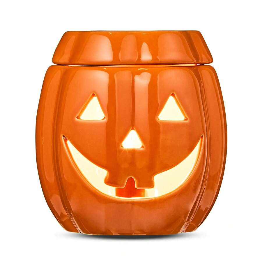 Halloween Orange Ceramic Pumpkin Indoor Electric Wax Warmer, 5.5"L X 5"W X 6"H, By Way To Celebrate, Scented Candle Holder, Home Fragrance Decor, Holiday Seasonal Piece, New Year Home Atmosphere - 橘色 - 查看 1