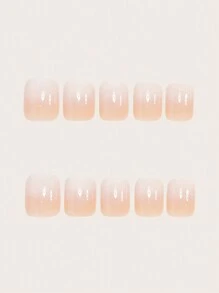24片短方形极简渐变白色法式美甲全覆盖贴纸，瞬间提升您的美甲档次。本款美甲贴纸套装使用果冻胶，随机发货。