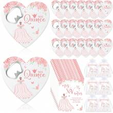 50 Set Quinceanera Party Favor Gifts For Guests Rose Heart Shaped Bottle Opener Sweet 15 Fridge Magnet Thank You Card Quinceanera Party Guest Gift Souvenir For Girls 15 Years Birthday (Pink) - Multicolor - View 1