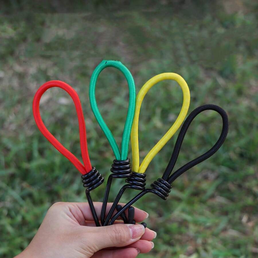 4pcs Outdoor Camping Tent Elastic Rope Buckle Fixing Binding Band Elastic Rope Hook Camping Canopy Accessories Pulling Rope - Multicolor - View 1