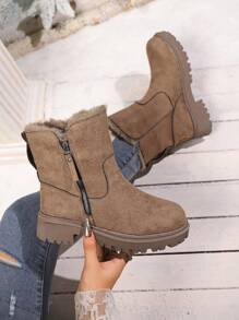 2025 Winter New Arrival Women Suede Snow Boots, Versatile Thermal Lined Thick Sole Warm Short Boots, Padded,Boots For Women,Fur Boots - Brown - View 4