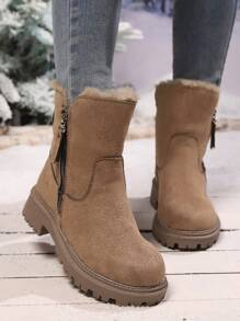 2025 Winter New Arrival Women Suede Snow Boots, Versatile Thermal Lined Thick Sole Warm Short Boots, Padded,Boots For Women,Fur Boots - Brown - View 6
