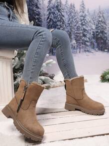 2025 Winter New Arrival Women Suede Snow Boots, Versatile Thermal Lined Thick Sole Warm Short Boots, Padded,Boots For Women,Fur Boots - Brown - View 5