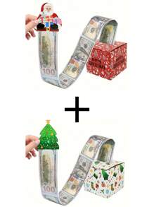 3件套圣诞惊喜现金礼盒，成人惊喜现金礼盒，内含30个透明小袋，趣味现金礼物展示道具，适合家庭节日派对、圣诞家居装饰、圣诞袜填充物、女士礼物、生日礼物。 - 彩色 - 查看 12