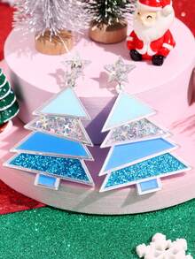 1 Cặp Hoa tai gương Acrylic hình cây thông Noel hoạt hình dễ thương, Quà tặng trang sức ngày lễ cho phụ nữ - Nhiều màu - Xem 3