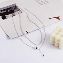 2 件套/Foxgirl Lariat 女士金项链，精致长项链 14k 镀金/银 Y 形吊坠项链时尚多层 Cz 串珠吊坠项链简约珠宝女士礼物 - 款式1 - 查看 4