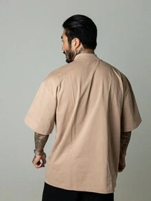 Signature Dark Beige Oversized Turtleneck T-Shirt - 米色 - 查看 5