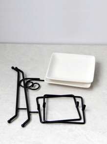 1 套 2 层陶瓷托盘，简约风格蛋糕架，适合万圣节、圣诞节礼物、婚礼、派对、下午茶、甜点、水果