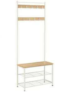 VASAGLE 3-In-1 Steel Frame Coat Rack With Shoe Shelf Hallway Modern Style Oak And Cream - Ginger - View 7