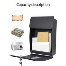 Letter Box With Viewing Windows, Post Box Wall Mounted Lockable, Weatherproof Post Box With 4 Keys Sleek Curvy Modern Letterbox For Keep Your Mail - Black - View 5