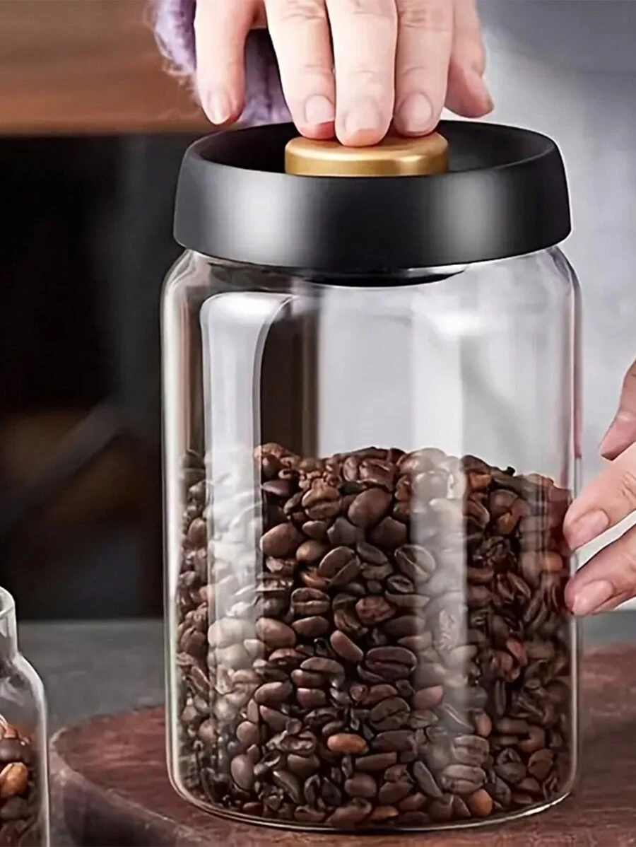 Coffee Bean Storage Glass Jar, Vacuum Sealed Food Storage Container For