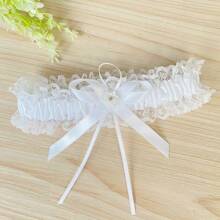 1 pieza Liga de novia con rosa blanca y diamante en forma de lazo, accesorios de boda, decoración de pierna para damas de honor, utilería para juegos de bodas, adecuado para cualquier boda